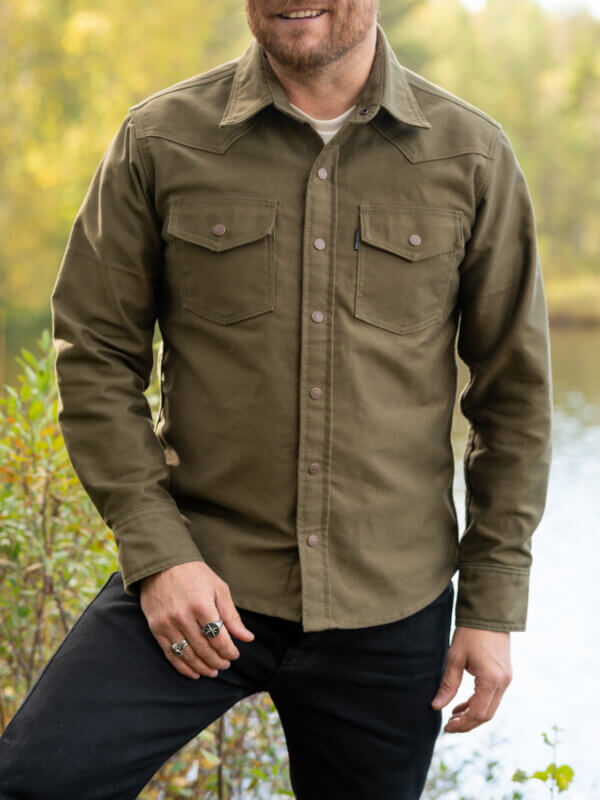 Army Green Whipcord Western Shirt - 13oz