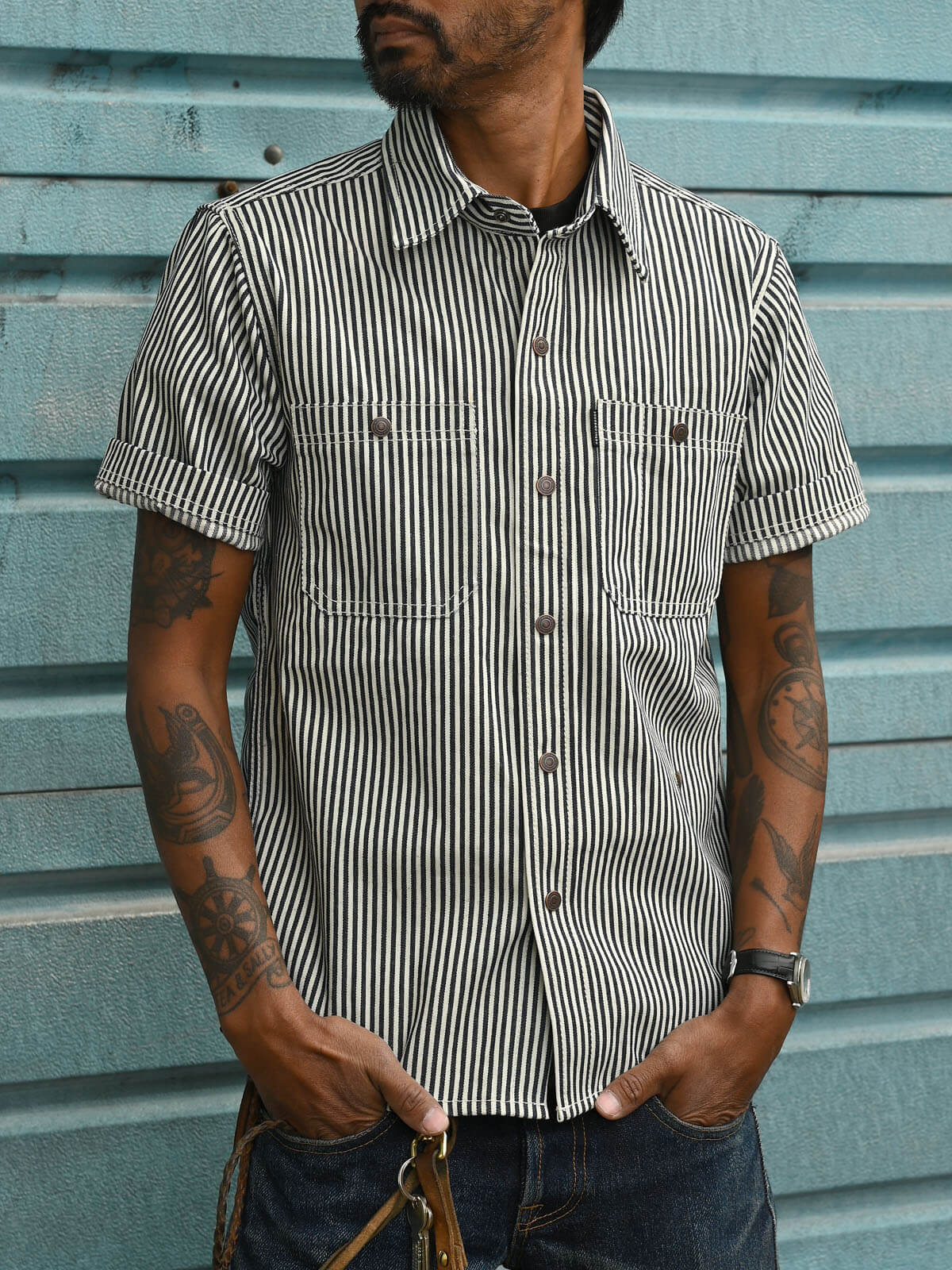 Indigo Hickory Stripe Mechanic Shirt – 10oz