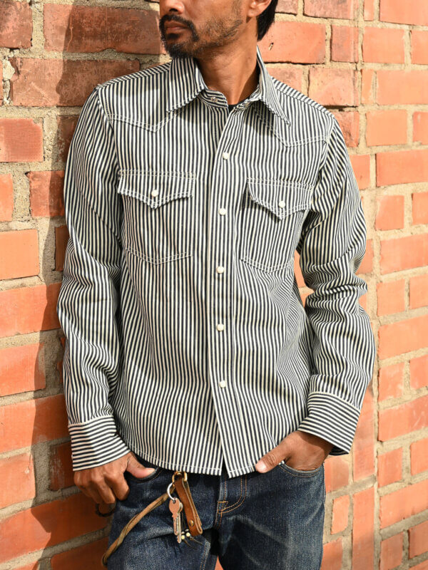 Indigo Hickory Stripe Western Shirt - 10oz