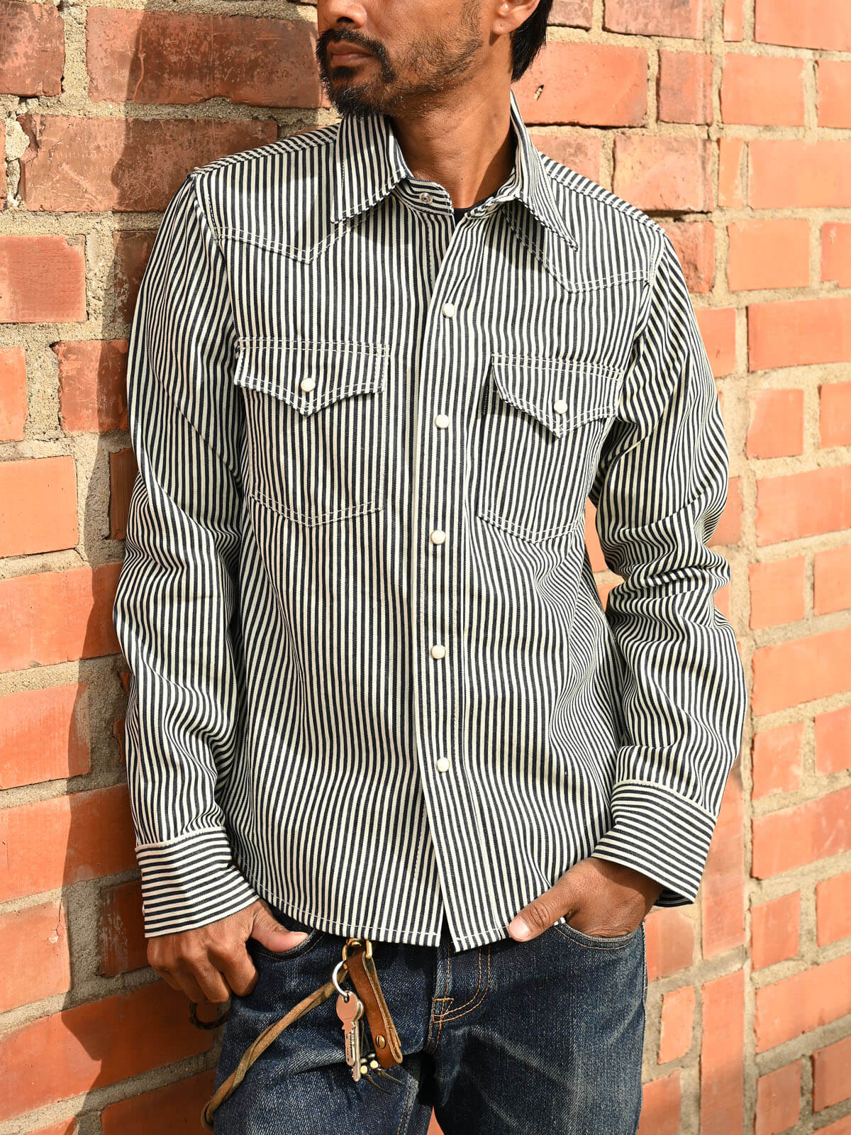 Indigo Hickory Stripe Western Shirt – 10oz