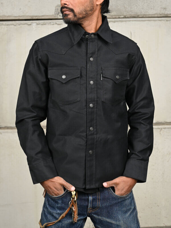 Black Whipcord Western Shirt - 13oz