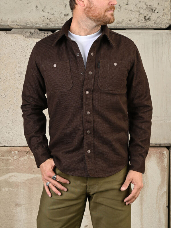 Brown Sashiko Mechanic Shirt - 12oz