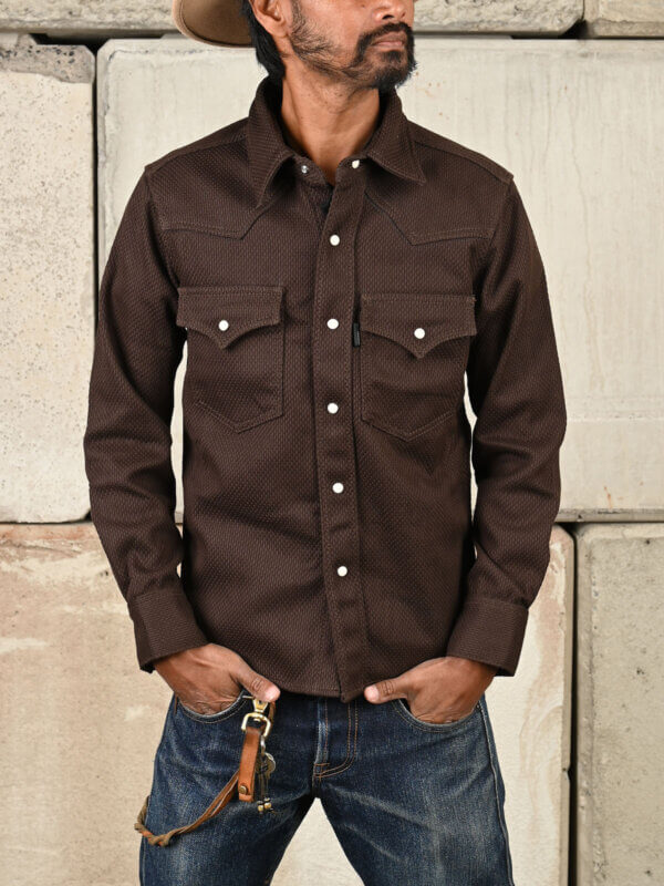 Brown Sashiko Western Shirt - 12oz