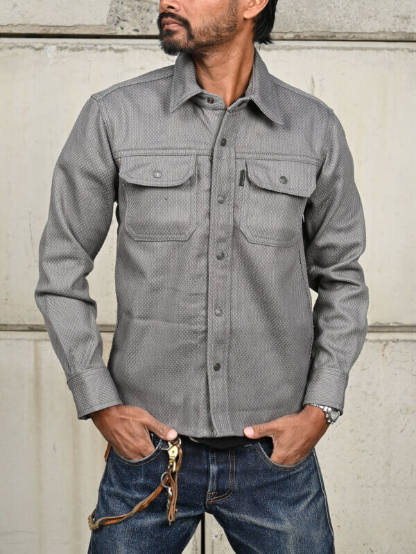 Grey Sashiko Work Shirt - 12oz
